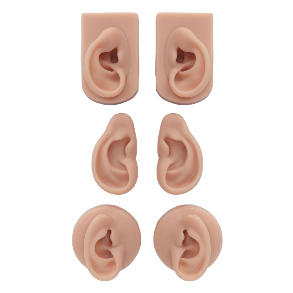 3 Pairs Silicone Ear Models for Piercing, Jewelry Display, Training, Medium Skin