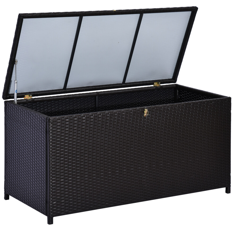 Weatherproof Garden Storage Box 284L Rattan Chest with Gas Lift & Lock Outdoor Wicker Storage Container 118x54x59cm Dark Brown-image-OPC-PMFMJ2Y-NEW