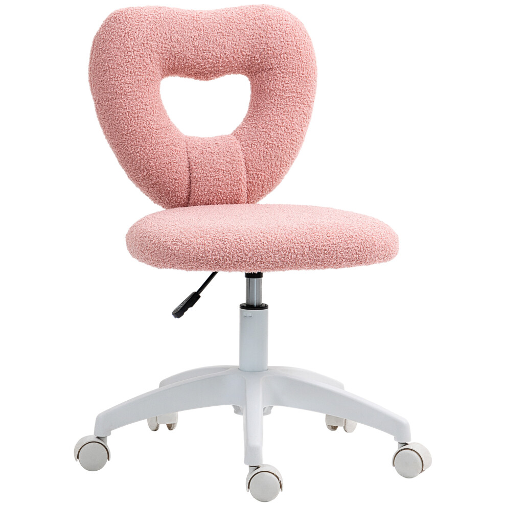 Swivel Pink Teddy Fleece Office & Vanity Chair with Armless Heart Design Height Adjustable Wheels for Bedroom & Study Spaces-image-OPC-PMFMK8R-NEW