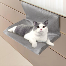 Cat Shelf Foldable Iron Frame Hammock Bed Cat Wall Furniture With Breathable Sleeve Grey For Windowsill Bedside Drawer