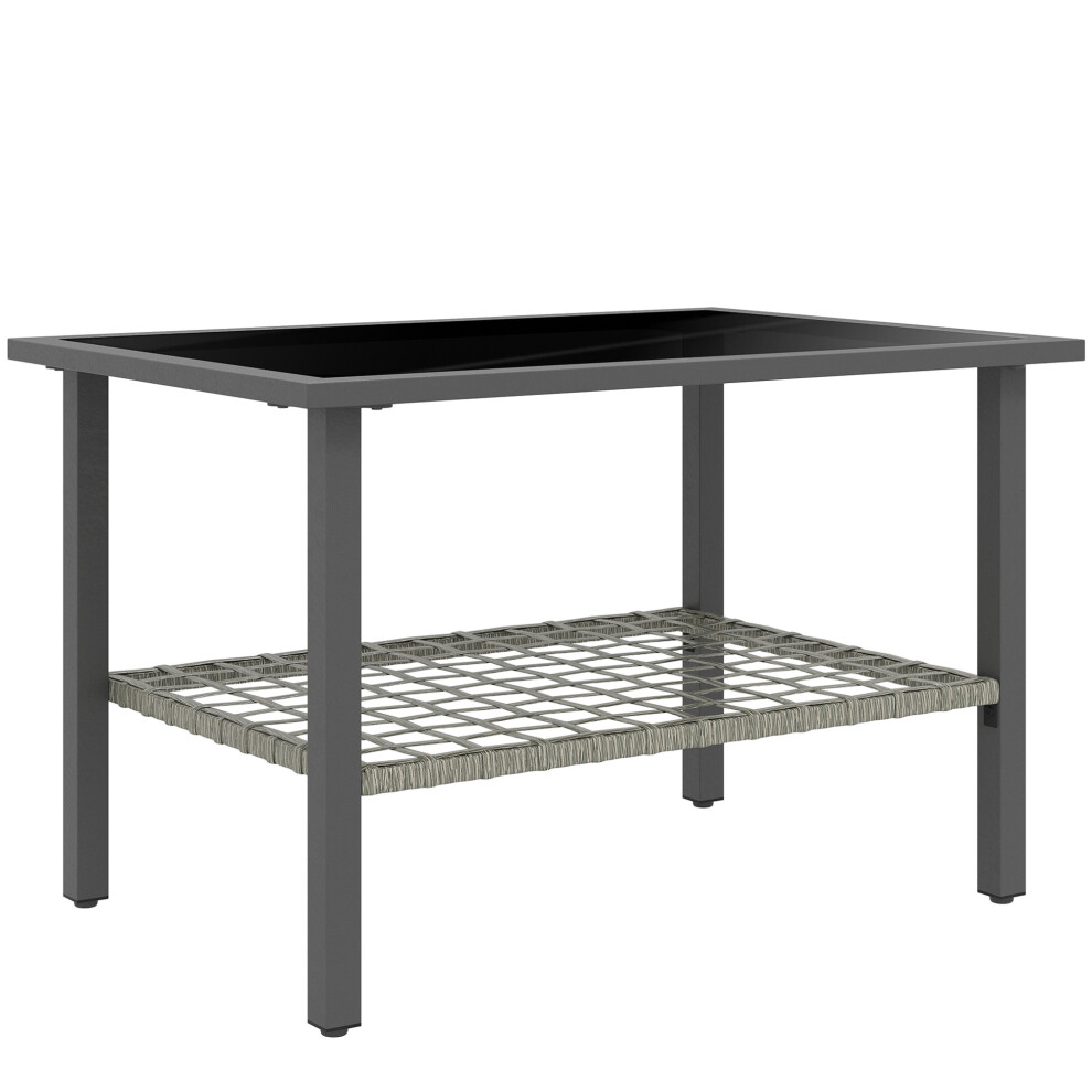 Garden Rattan Coffee Table with Tempered Glass Top Storage Shelf Foot Pads Outdoor Use â Patio & Balcony Mixed-grey-image-OPC-PMFMV7G-NEW