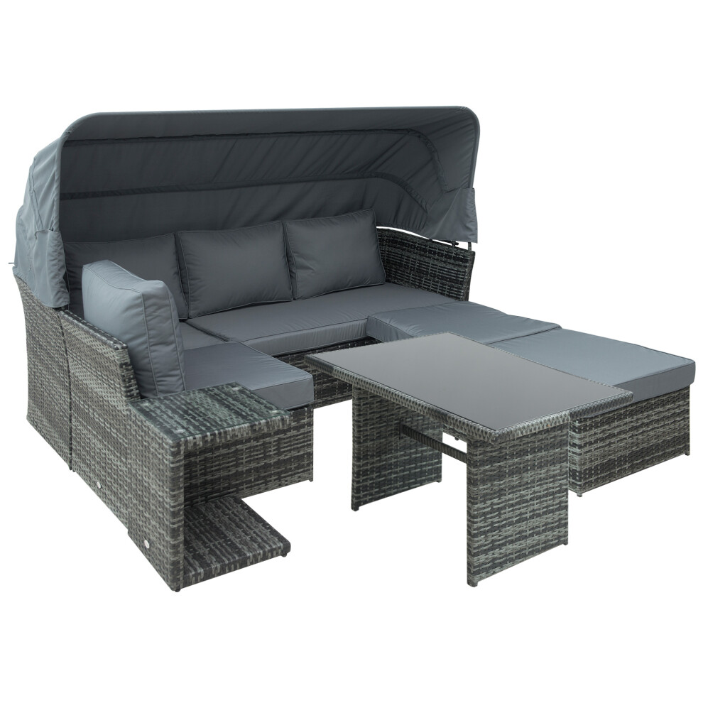Garden Rattan Wicker Sofa Sets 5-Piece with Adjustable Canopy Side & Dining Tables Cushions Outdoor Grey-image-OPC-PMFMV9H-NEW