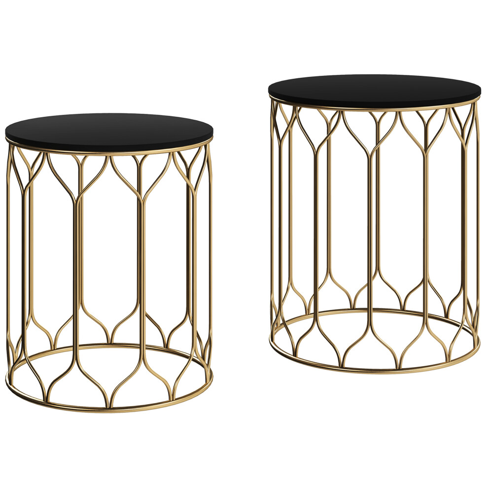 Nesting Coffee Tables Set of 2 Modern Design with Ceramic Tile Surface Indoor/Outdoor Side Tables Black Metal Frame-image-OPC-PMFMVWP-NEW