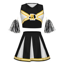 (S, Black) 2024 Women's Sexy Cheerleader Uniform Costume Skirt Pompoms Stage Music Performance Party Party Student Dress Christmas Halloween