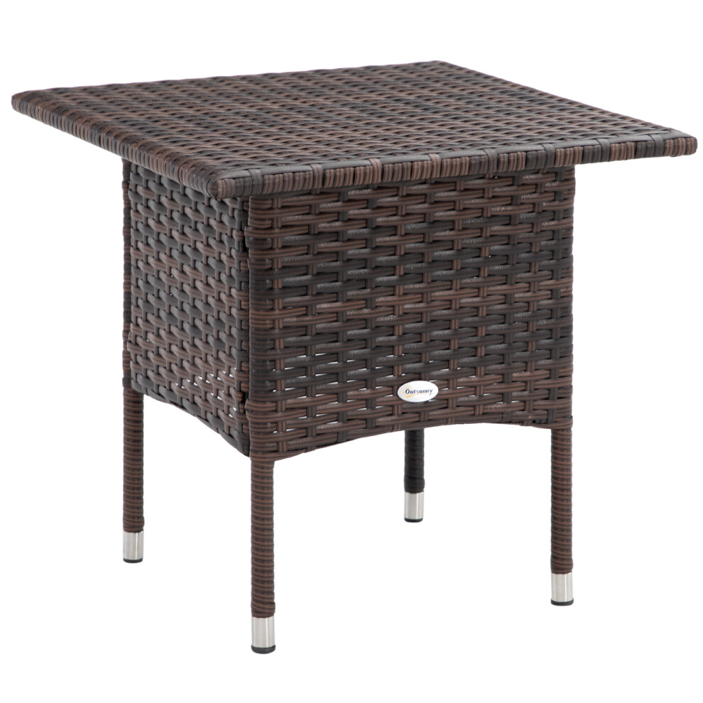Garden Rattan Side Table - Woven Coffee Table with Plastic Board for Outdoor Patio and Balcony in Elegant Mixed Brown-image-OPC-PMFMYS7-NEW