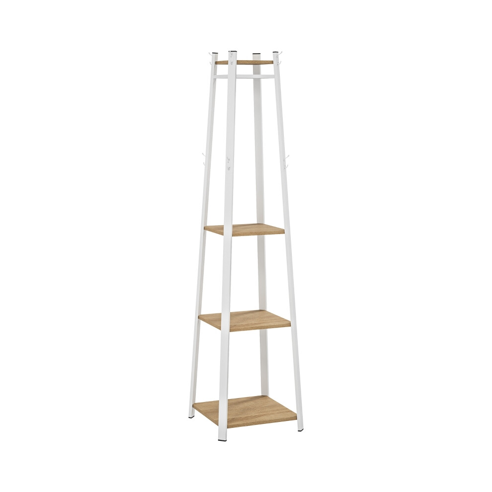 HOMCOM Coat Stand White/Oak - Versatile Freestanding Rack with Sturdy Support and Stylish Minimalist Look-image-OPC-PMFN8DV-NEW