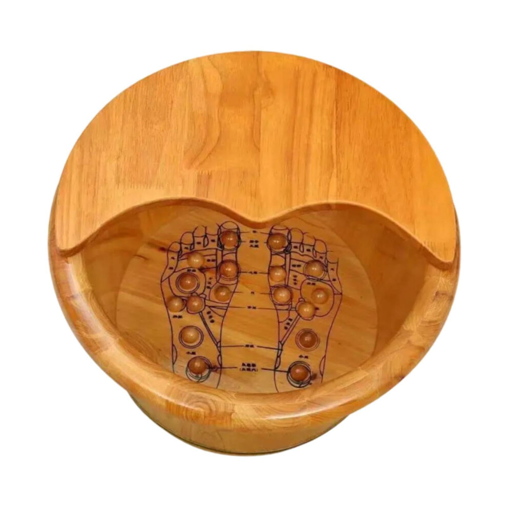Wood Foot Bath Tub With Lid Deep Basin Massage Foot Soak Bucket Wooden Barrel Style