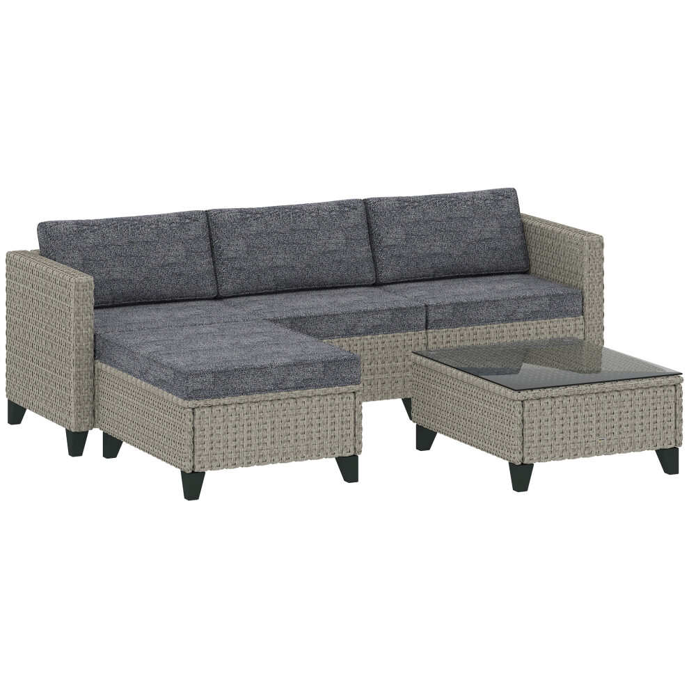 Poolside Rattan Outdoor Furniture Set 5 Pieces with Corner Sofa Footstools Coffee Table in Dark Grey-image-OPC-PMFN9ZN-NEW