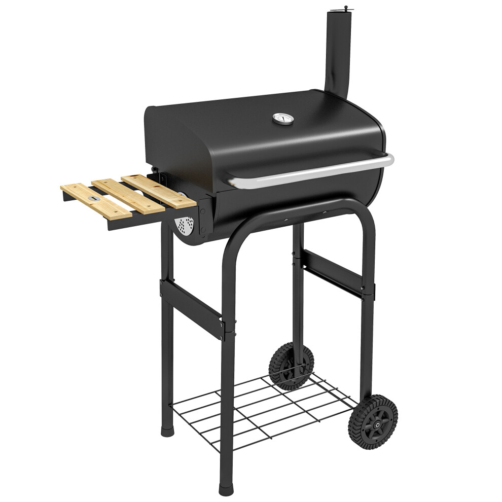 Charcoal BBQ Grill with Thermometer Side Shelves and Wheels for Easy Mobility - Durable Steel Construction-image-OPC-PMFNBPZ-NEW