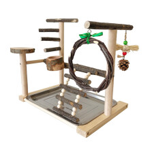 Bird Standing Swing Training Perch With Poop Tray And Feeding Cups For Small Parrot