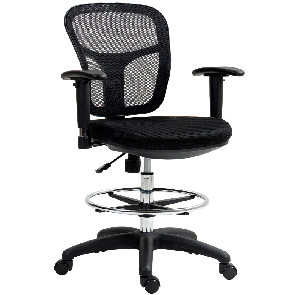 Office Drafting Chair with Adjustable Armrests Lumbar Support and Footrest - Ergonomic Mesh Design Height Adjustable Black-image-OPC-PMFND2Z-NEW