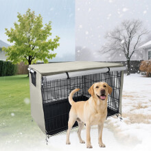 Outdoor Dog Crate Cover Fits 24 30 36 42 48 Inch Wire Cages Waterproof 210D Oxford Fabric Beige 36x24x25In Without Cage