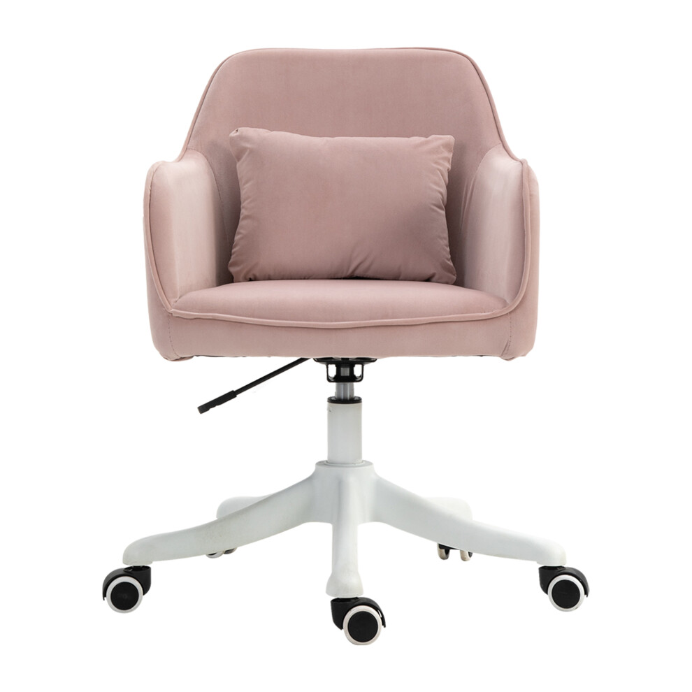 Velvet Office Chair with Massage Lumbar Pillow Pink Desk & Makeup Vanity Chair Rolling Wheels for Bedroom & Home Comfort-image-OPC-PMFNHS9-NEW