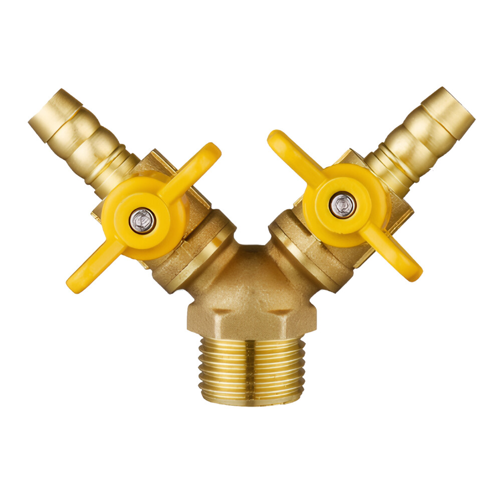 (yellow, Outer WireDouble Tip) Solid Brass Garden Hose Splitter For Convenient Water Control Solid-image-OPC-PMFNJXJ-NEW