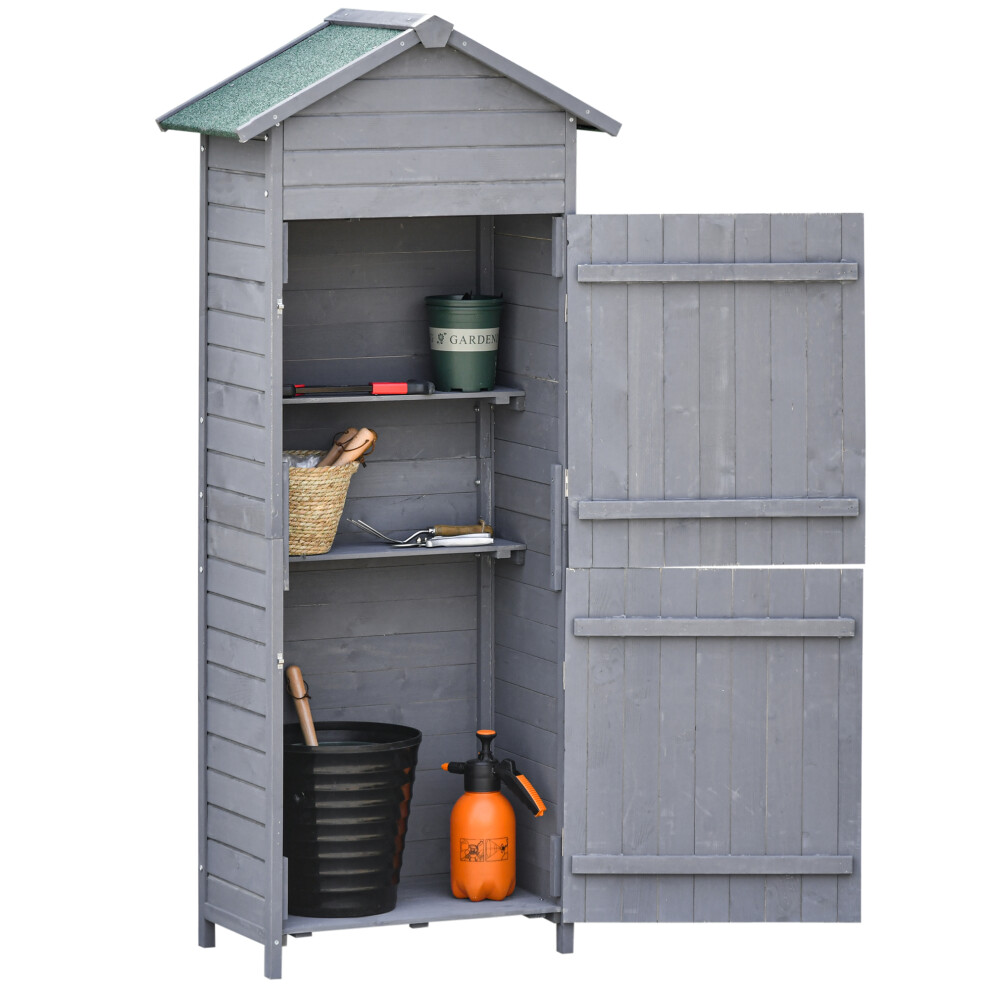 Gardening Storage Shed Wooden Dark Grey - Utility Cabinet with Tilted Felt Roof Lockable Doors 3 Shelves 191.5 x 79 x 49cm-image-OPC-PMFNQMG-NEW