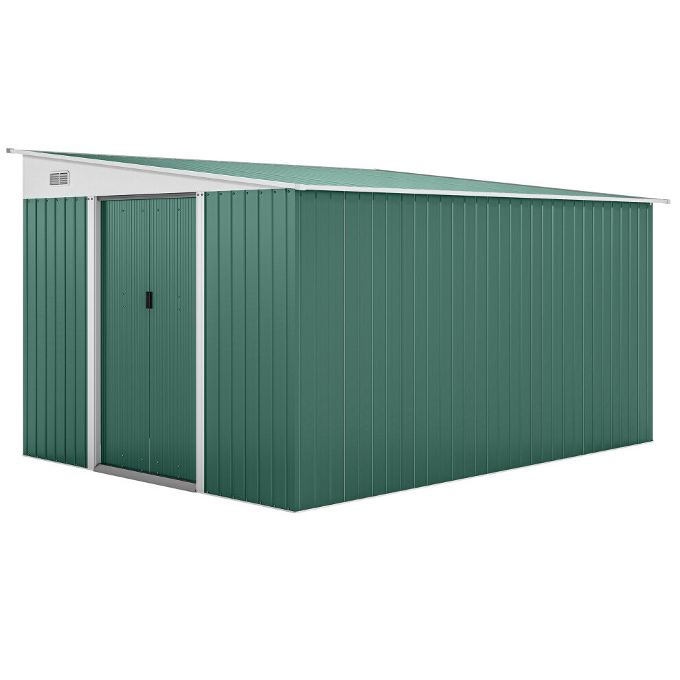 Heavy-Duty Metal Garden Tool Shed Outdoor Green 11.3x9.2ft with Double Sliding Doors and 2 Air Vents-image-OPC-PMFNQMV-NEW