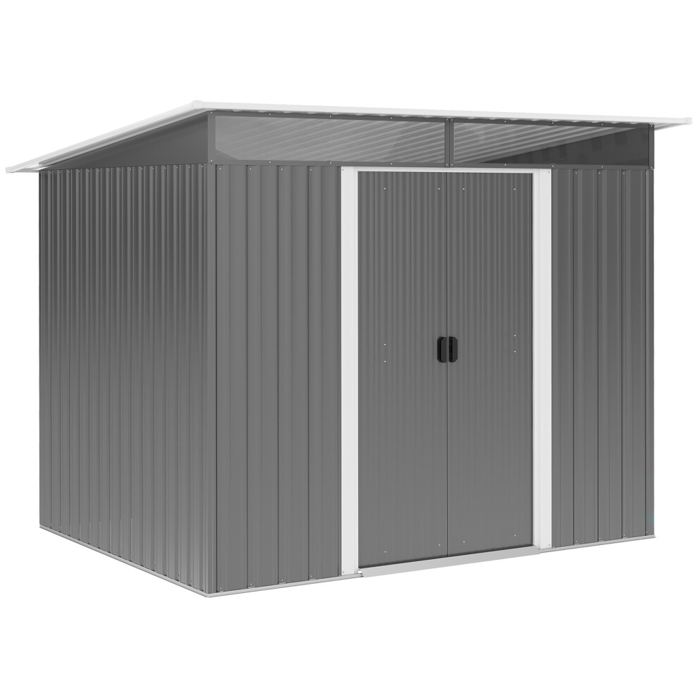 Garden Shed Metal Storage House Hut 8.5 x 6ft Grey with Tilted Roof Ventilation & Weatherproof Design-image-OPC-PMFNSSR-NEW