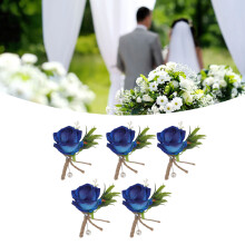 Artificial Flower Boutonniere Pins 5PCS Plastic for Wedding Groom & Bride Blue