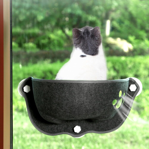 Cats Suction Cup Hammock Resting Bed Small Window Perch Dark Gray Window Mounted Cat Bed 2