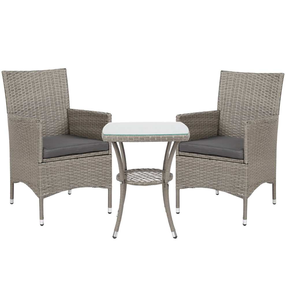Wicker Garden Rattan Bistro Set 3 Pieces with Washable Cushions Outdoor Patio Furniture Grey Includes Coffee Table and Chairs-image-OPC-PMFNTBY-NEW