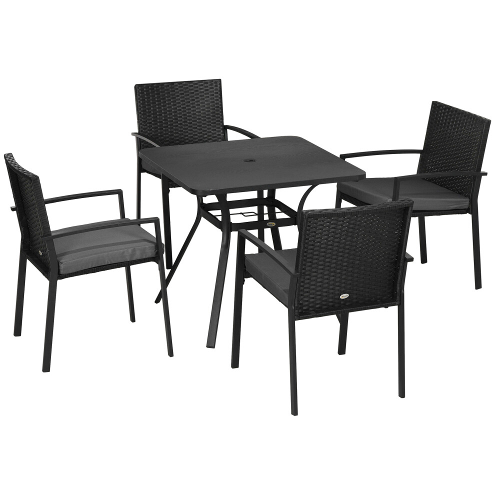 Outsunny 5-Piece Garden Dining Set Black Rattan Chairs with Cushions Outdoor Patio Furniture for 6 Modern Design-image-OPC-PMFNTJH-NEW