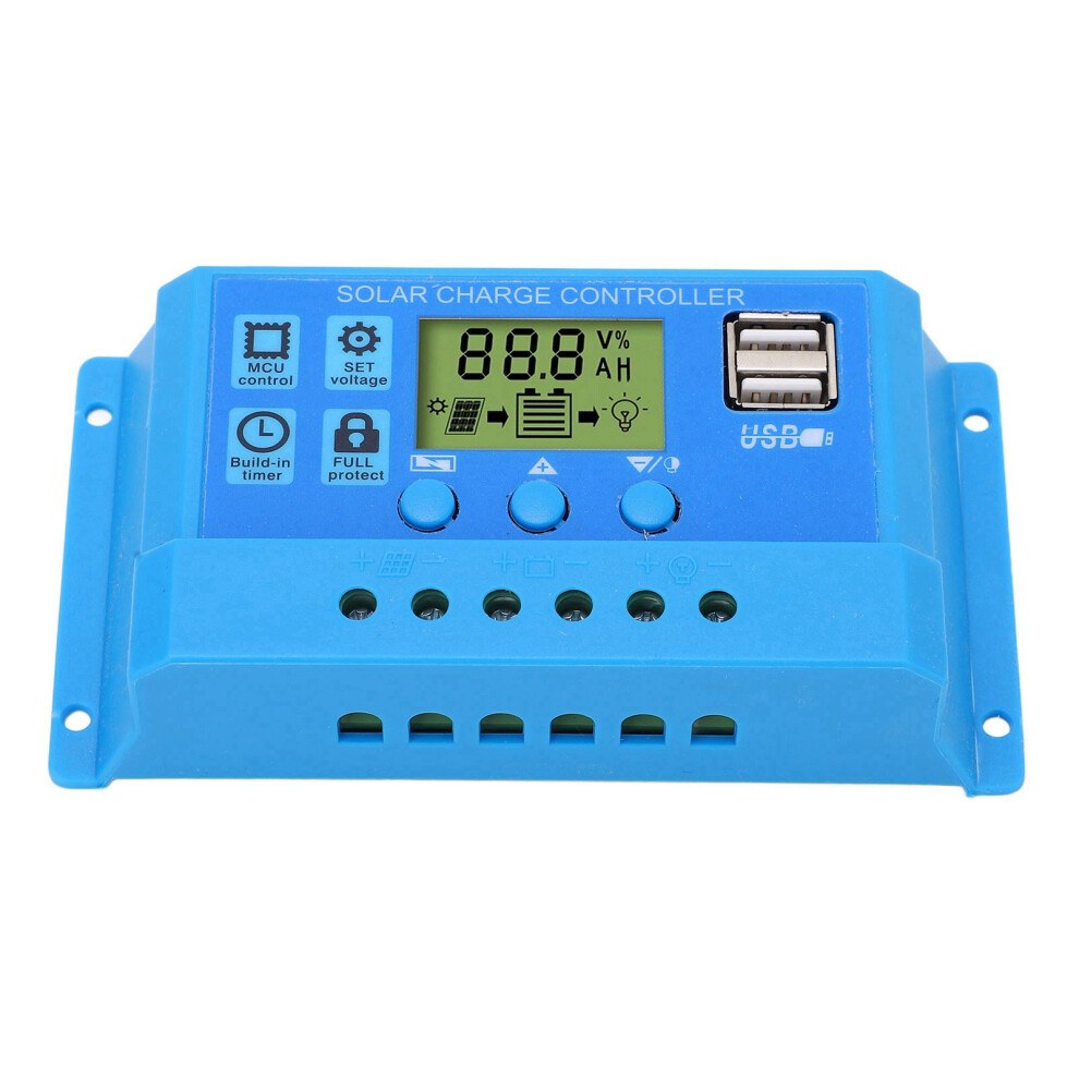 Lcd Solar Charge Regulator 12V 24V Pwm Usb Ports Blue Efficient 9421354871183