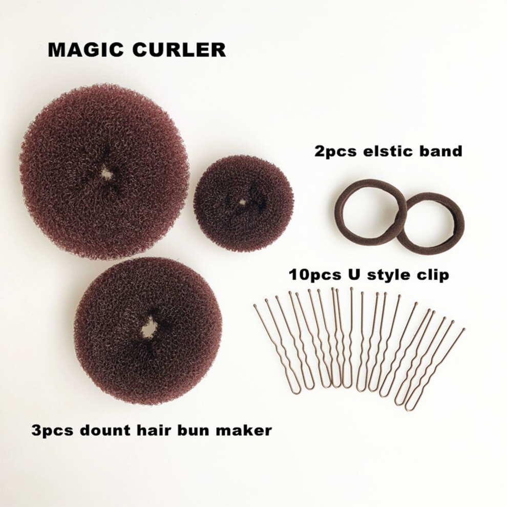 Complete Hair Bun Maker Set: 7 Donuts 10 Pins 5 Bands in Various Sizes