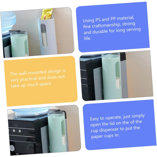 Wall Mounted Disposable Cup Dispenser Adhesive Pull-Type Paper Cup Holder Green For Home Office Kitchen Cafes 2
