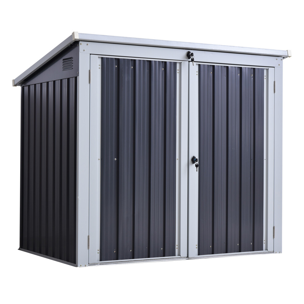 Garden Storage Shelter 3.2 x 5.1ft Black Corrugated Steel Two-Bin Shed Weatherproof Outdoor Use-image-OPC-PMFNWCG-NEW