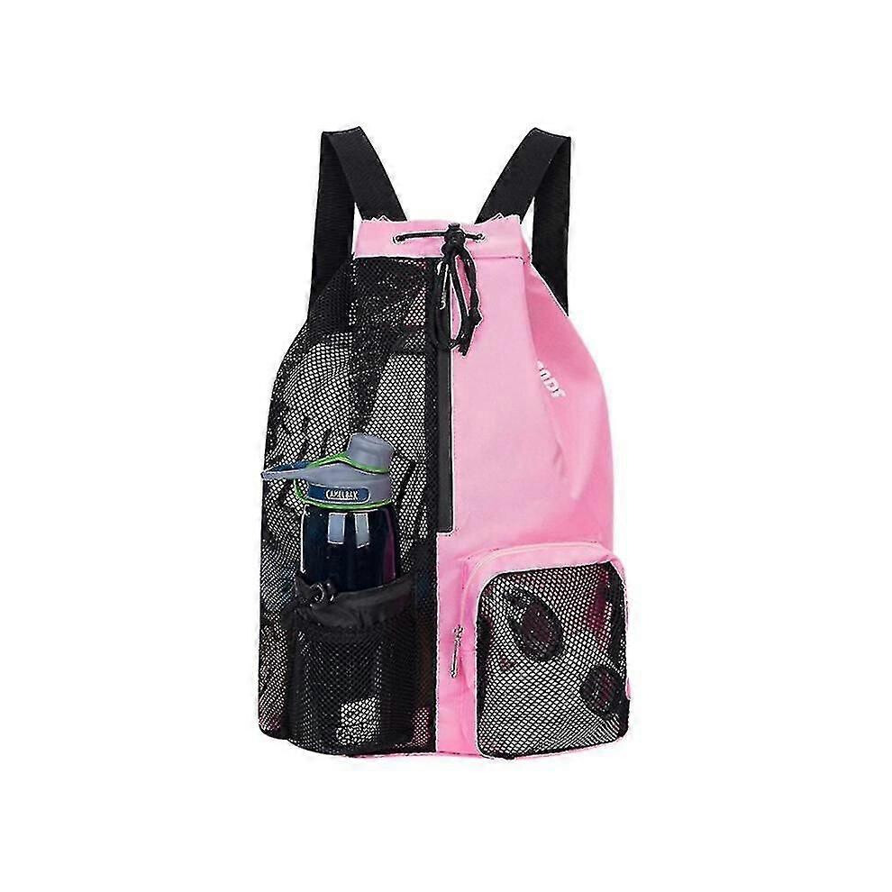 Swimming Backpack Waterproof Drawstring Bag, Wet Dry Compartment Mesh Swim Bag Pink