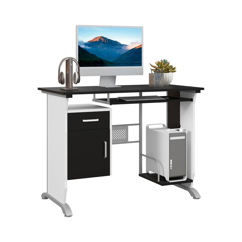 Study Workstation with Sliding Keyboard Tray Storage Drawers & Shelf Large 100x52x75cm Black Computer Desk for Home Office-image-OPC-PMFNWPD-NEW