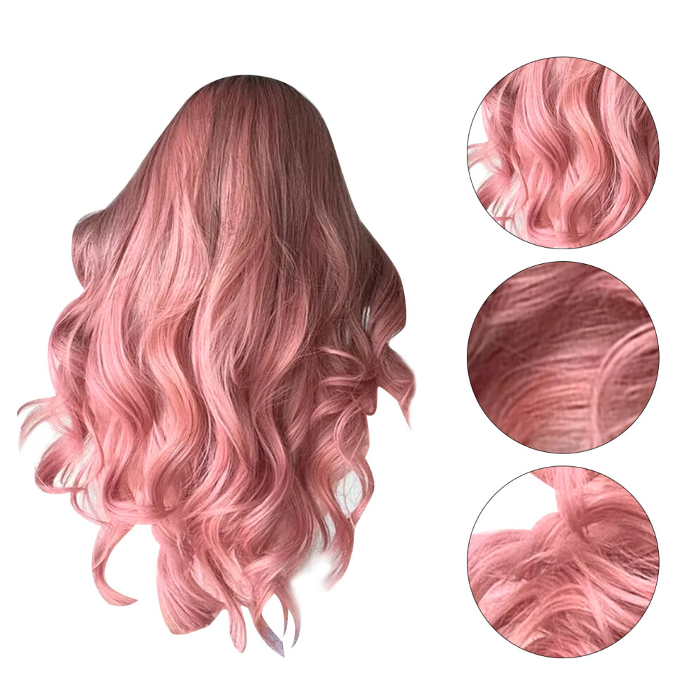 Unisex Pink Long Wavy Synthetic Wig For Cosplay & Parties Heat Resistant