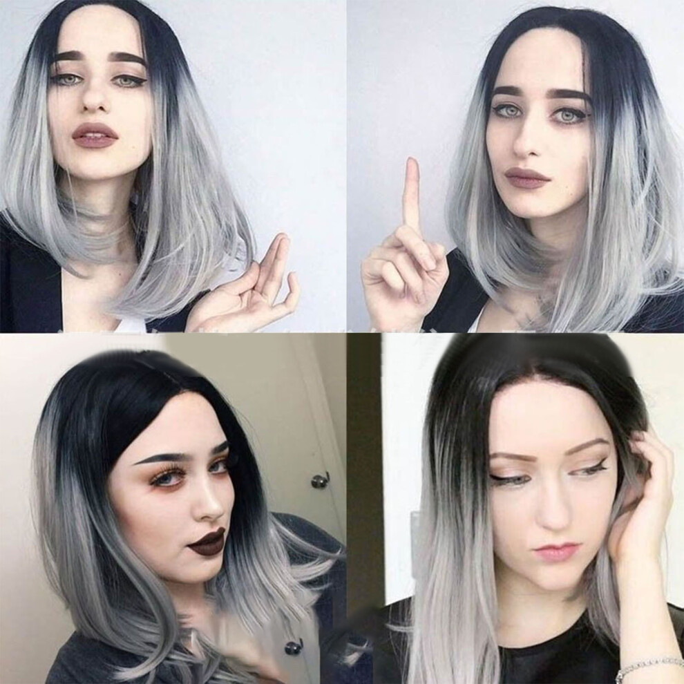 Unisex Grey Long Middle Part Synthetic Wig For Women Stylish 45Cm Gradient