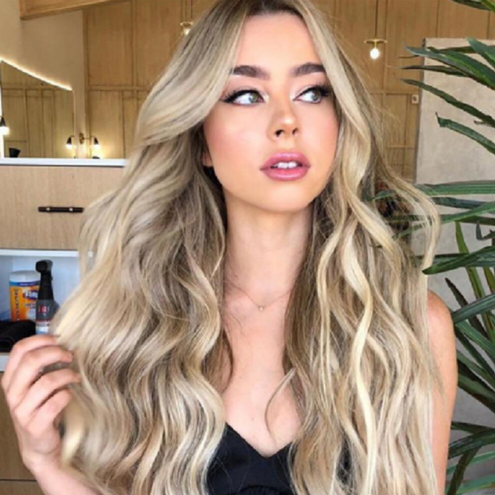 Unisex Brown Women Wavy Curly Synthetic Wig Long Hair Extension Golden