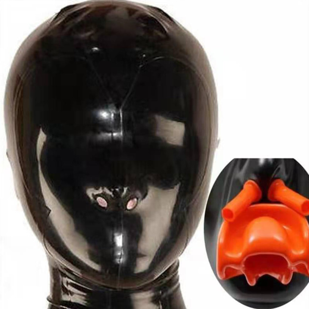 Latex Hood Mask Full Face Breathing Zipper Sensory Deprivation Fetish Unisex Cosplay Size M 65CM