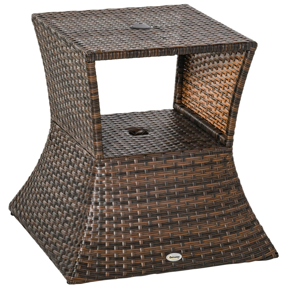 Brown Rattan Outdoor Coffee Table with Storage and Umbrella Hole Wicker Garden Patio Bistro Side Table for Porch and Balcony-image-OPC-PMFP66F-NEW