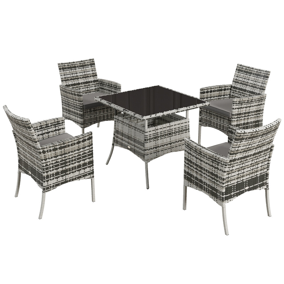 Rattan Dining Set OutSunny Five-Pieces Mixed Grey Outdoor Garden Furniture with Weather-Resistant Design-image-OPC-PMFPBCY-NEW