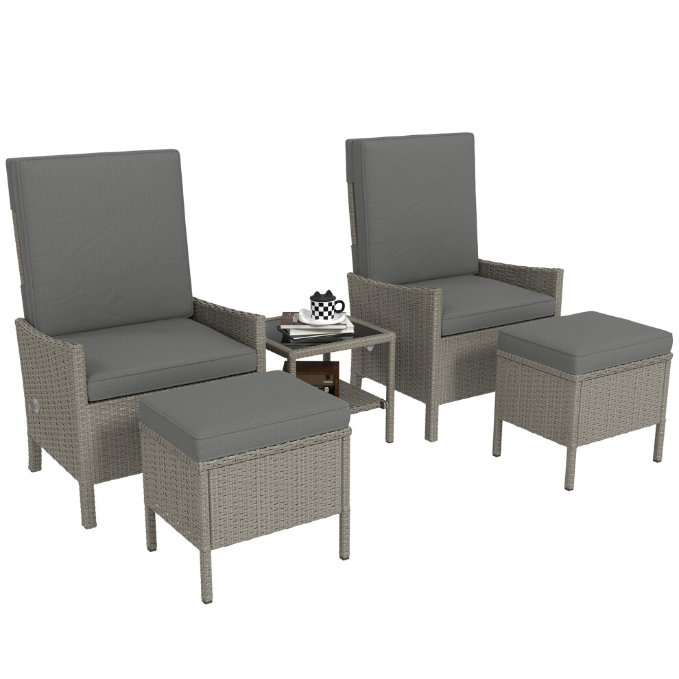 Outdoor Rattan Garden Furniture 5 Piece Set with Adjustable Backrests Cushions Coffee Table Footstools Dark Grey Wicker-image-OPC-PMFPBFH-NEW