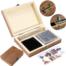 9-teiliges Granit-Wein-Kühlsteine-Set mit Holzbox, 2x2cm
