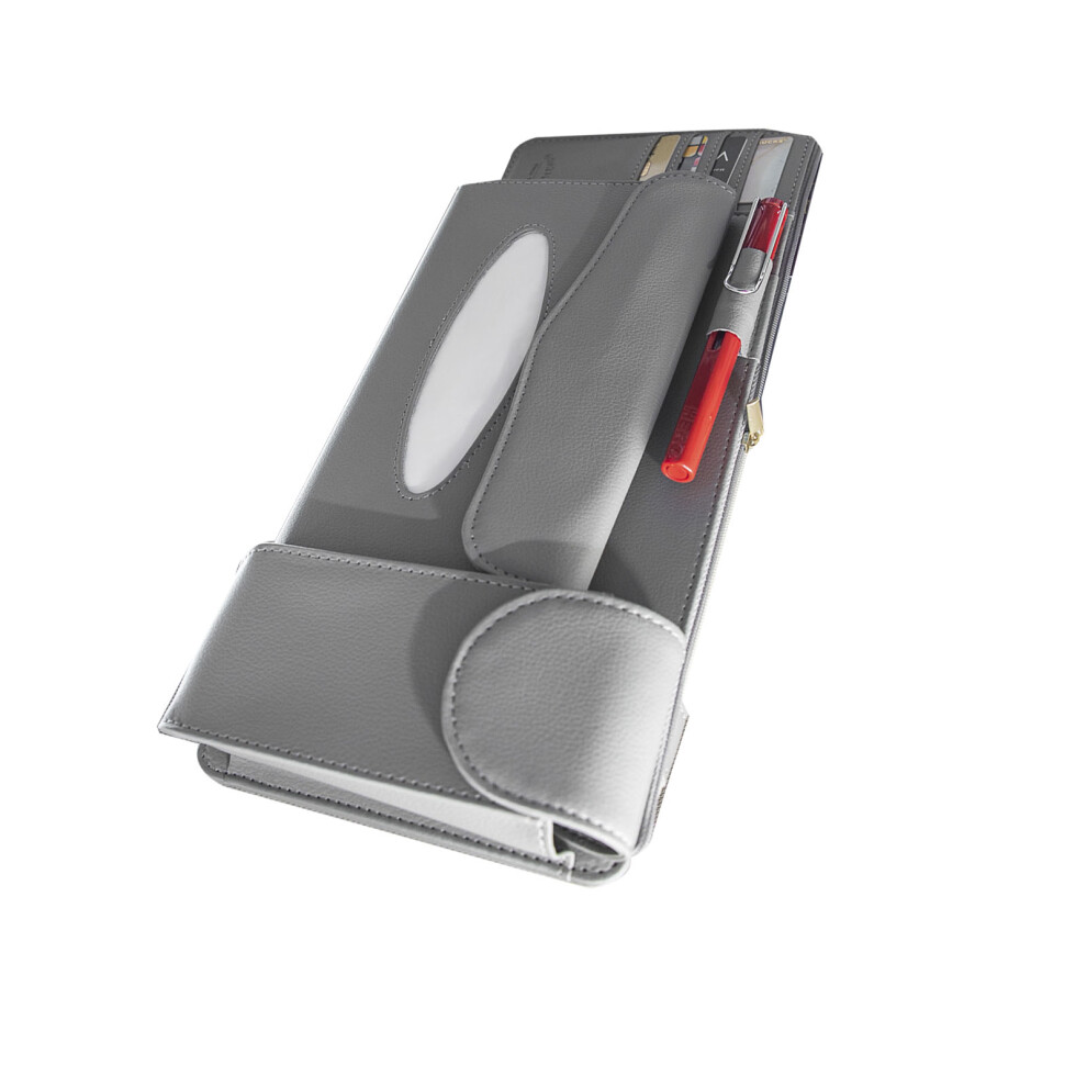 Car Tissue Holder Artificial Leather Multifunction Sun Visor Napkin Storage Grey 8781354937496