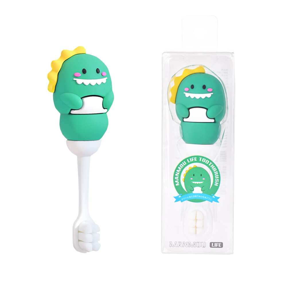 Toddler Manual Toothbrush Dinosaur Cartoon Shape With 10,000 Bristles, Super Soft, For Ages 1-4, 1 Count Green