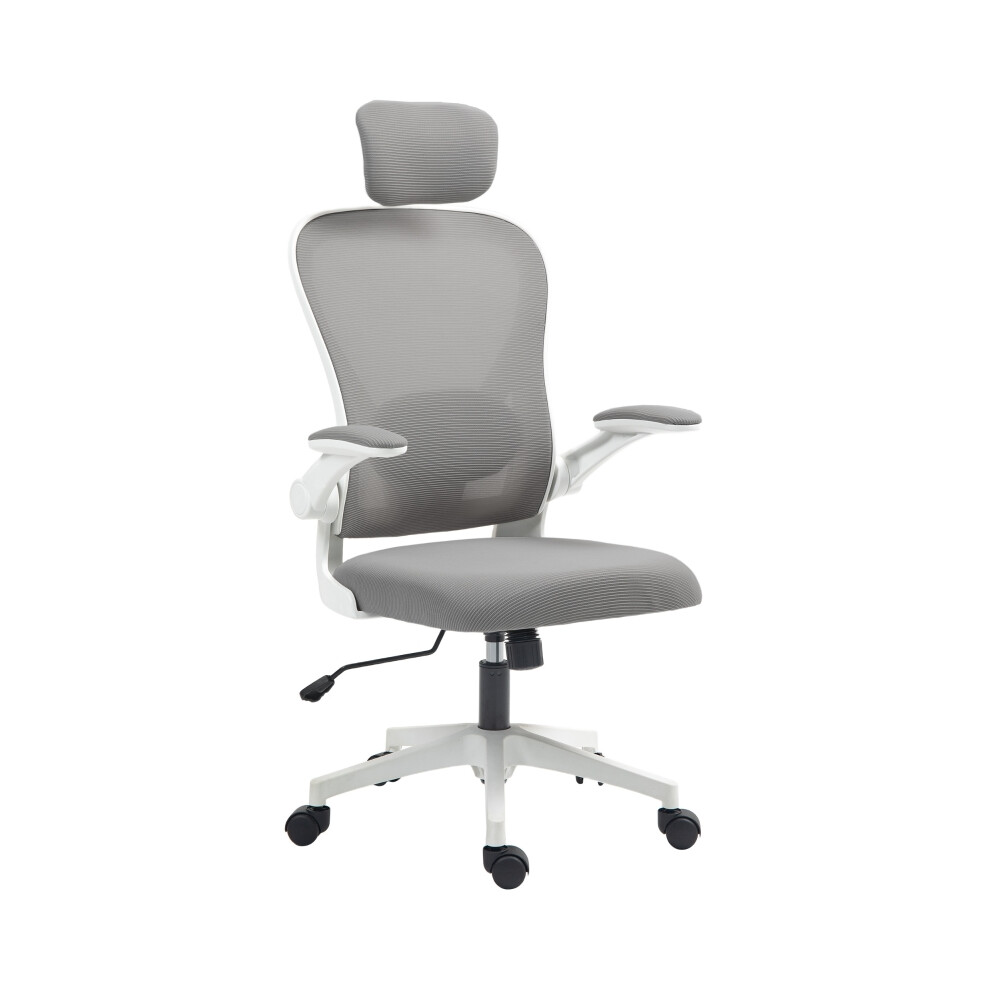 High Back Mesh Office Chair with Flip-up Armrests Rotatable Headrest & Adjustable Lumbar Support Grey for Home Study-image-OPC-PMFPG7N-NEW