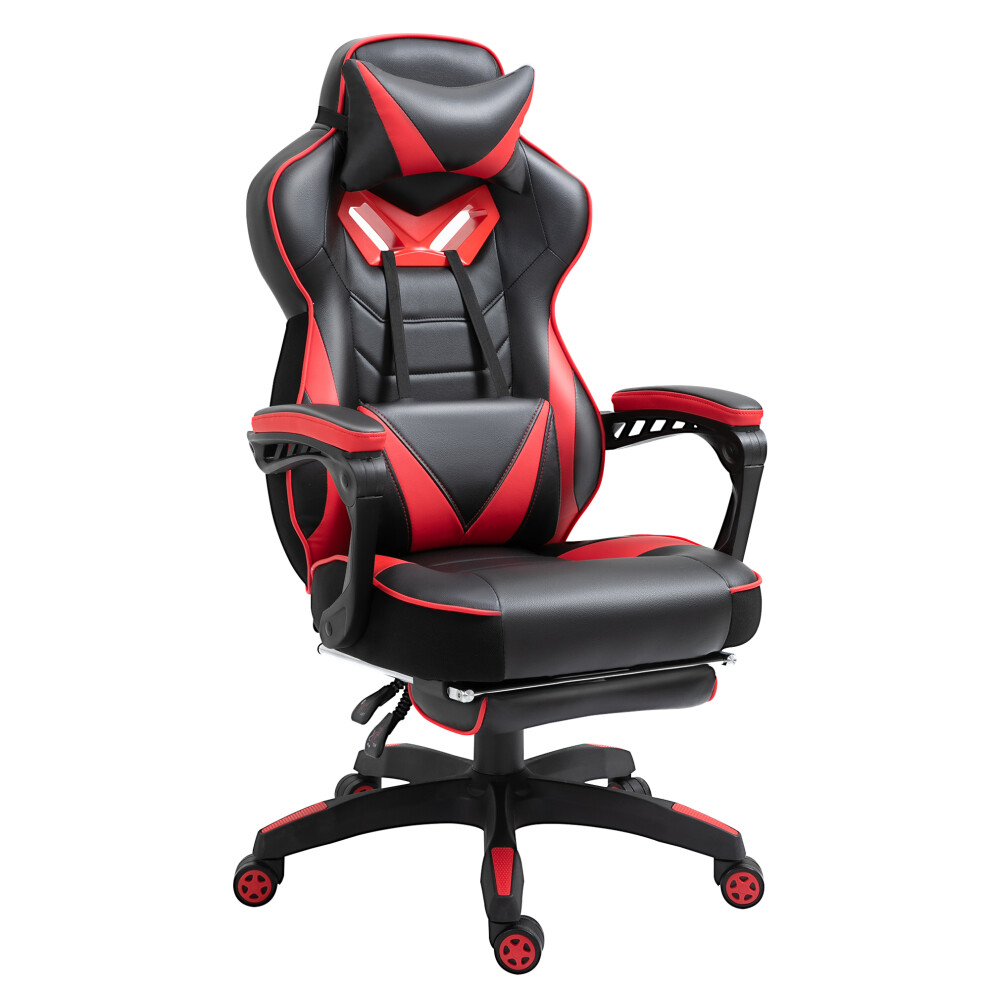 Gaming Chair with Lumbar Support and Footrest Racing Desk Chair PU Leather and Swivel Wheels Red Comfortable Home Office Seat-image-OPC-PMFPGMB-NEW