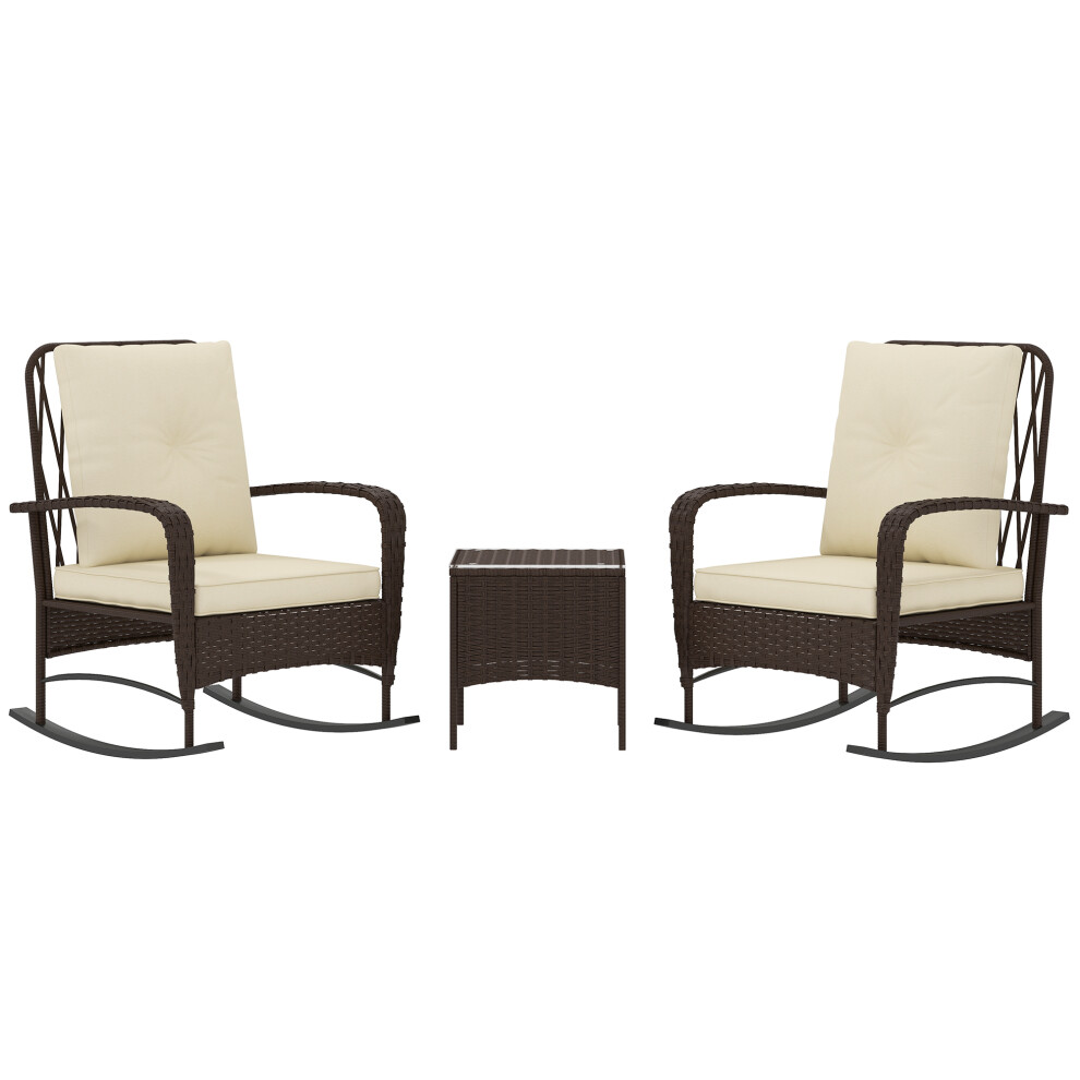 Rocking Chair Rattan Bistro Set 3-Piece Outdoor Furniture Brown - Comfortable & Durable Patio Furniture-image-OPC-PMFPJNX-NEW