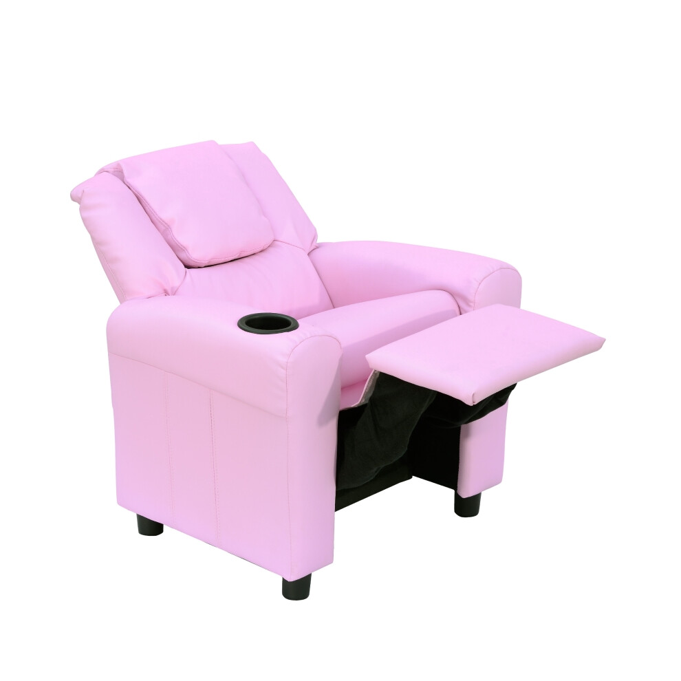 Children's Pink Recliner Chair PU Leather with Adjustable Backrest Footrest and Padded Headrest for Kids Comfort-image-OPC-PMFPKW7-NEW