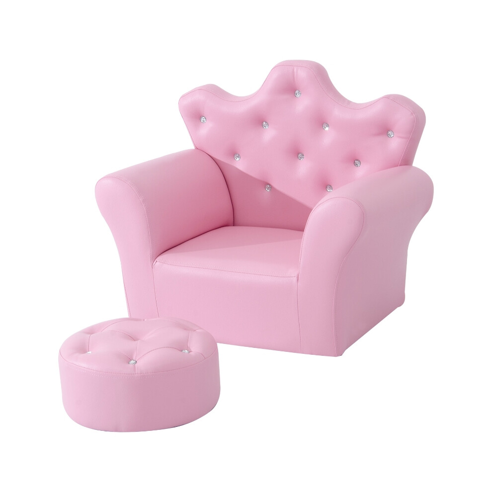 Kids Children's Sofa Set with Footstool Pink PU Leather for Girls 58L x 40.5W x 49H cm Armchair Seat-image-OPC-PMFPMKW-NEW