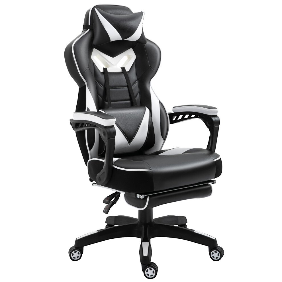 Computer Gaming Chair with Lumbar Support & Footrest PU Leather Racer Desk Chair Swivel Wheels White Home Office Chair-image-OPC-PMFPN7Z-NEW