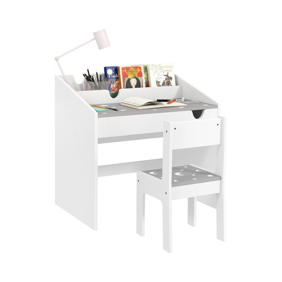 Kids Study Table and Chair Set with Storage Pull-Out Drawer for Age 3-6 Years Grey Stable MDF Construction-image-OPC-PMFPNH7-NEW