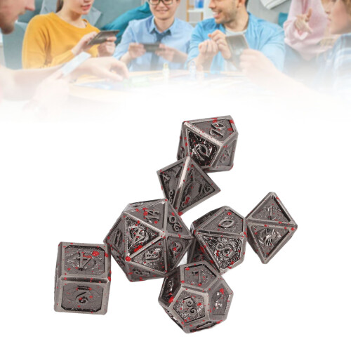 7PCS Metal Polyhedra Dice Set Engraved Number Pattern Red Spots For Table Game