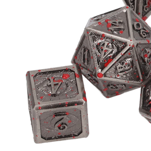 7PCS Metal Polyhedra Dice Set Engraved Number Pattern Red Spots For Table Game 2